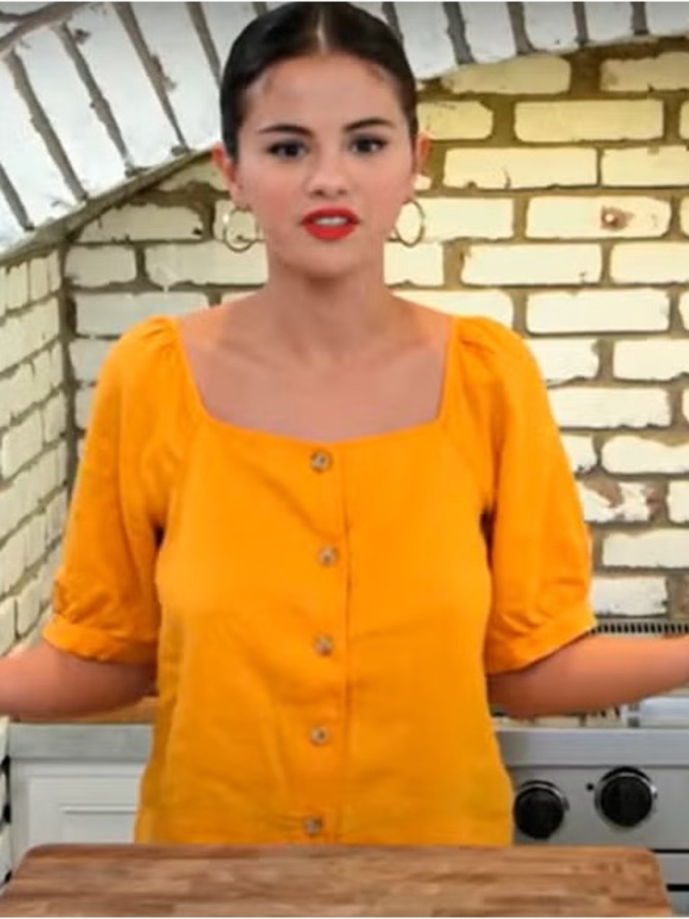 Everlane Mustard Button-Front Square Neck Top
